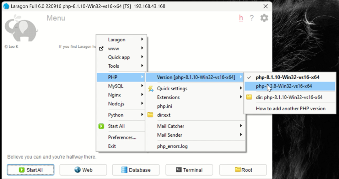 Cara Menambahkan Versi PHP di Laragon